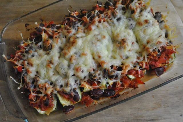 low carb healthy Vegan Bean and Vegetable Stuffed Courgettes Recipe - 1