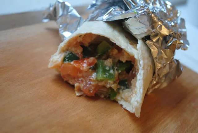 Fully loaded veggie breakfast burrito.