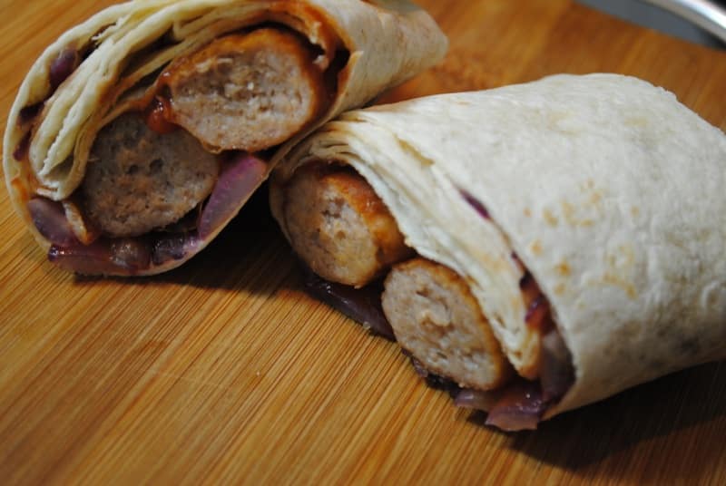 Sausage and onion breakfast wrap